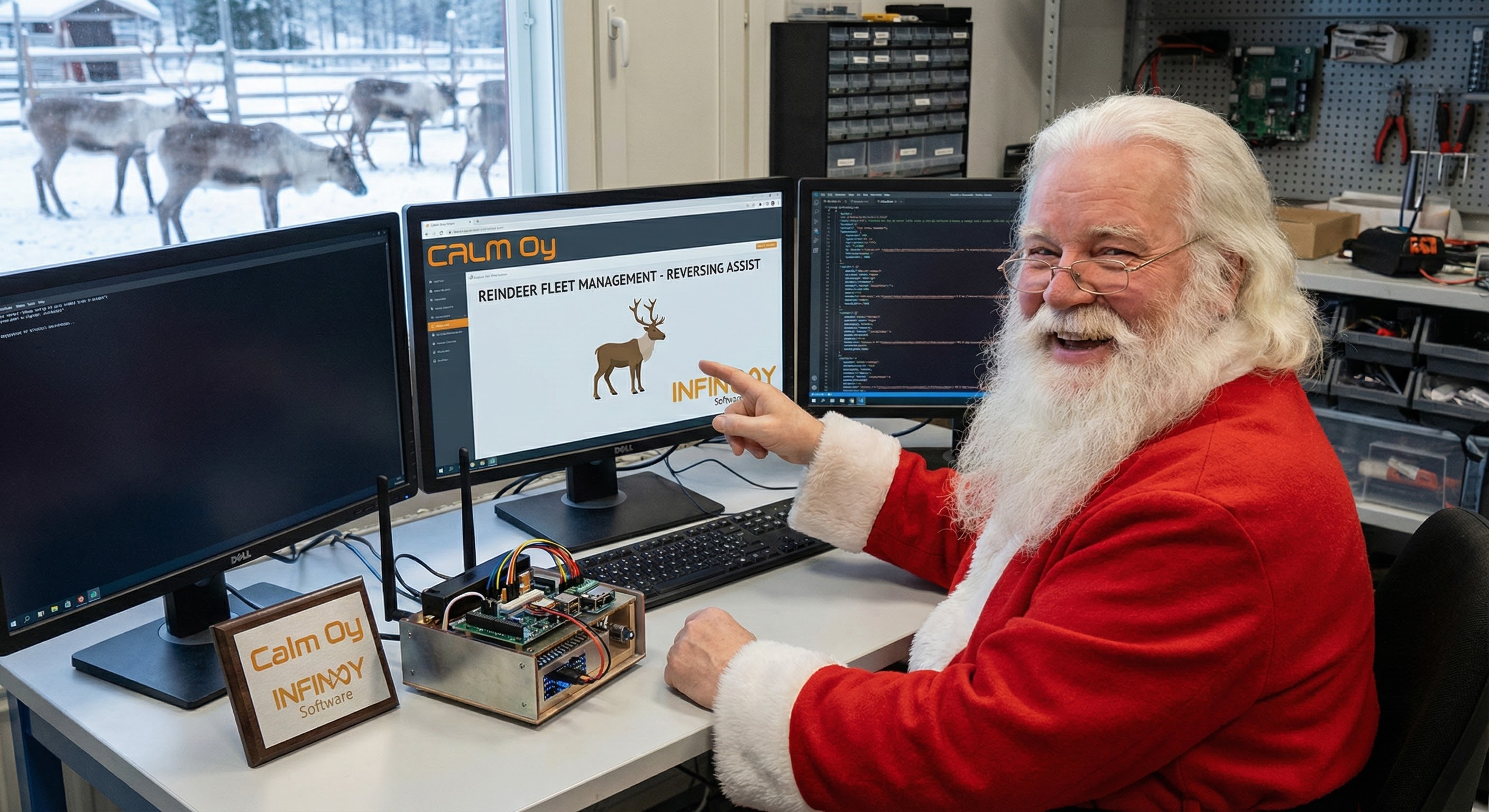 Santa and Infin8y team discussing tech